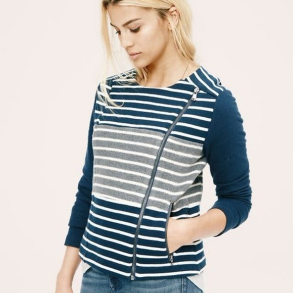 Lou & Grey Jackets & Blazers - Lou & Grey Block Stripe Moto Jacket Size Small